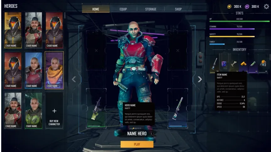 Hero selection screen