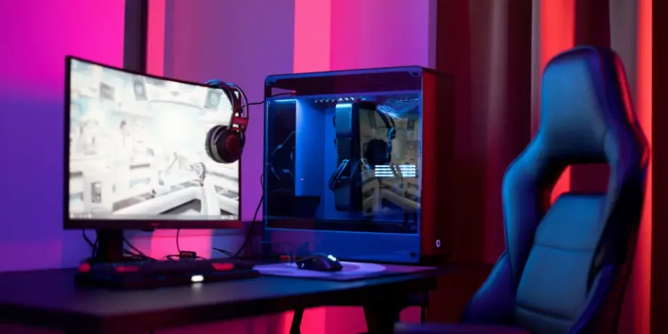 high performance pc gaming setup with rgb lighting