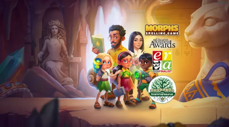 educational spelling game characters with awards showcase