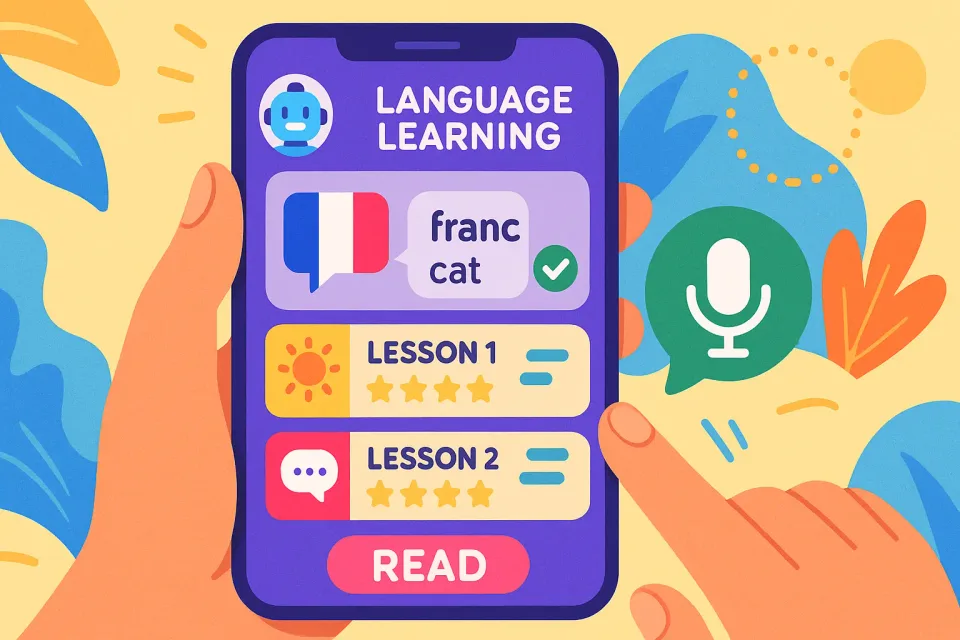 language learning app interface on smartphone screen