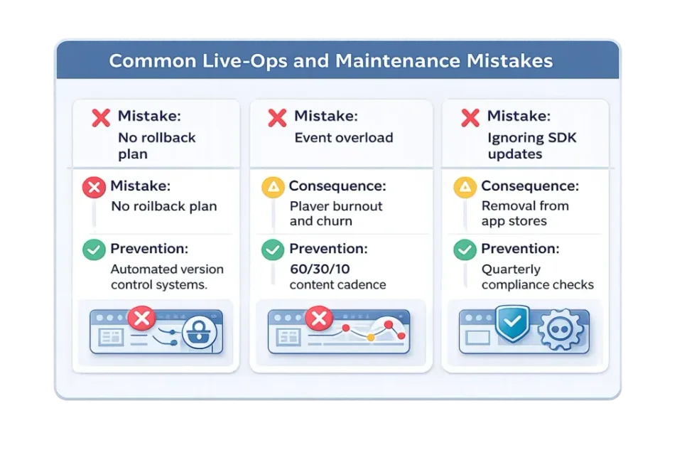 Live-ops and maintenance mistakes with prevention strategies